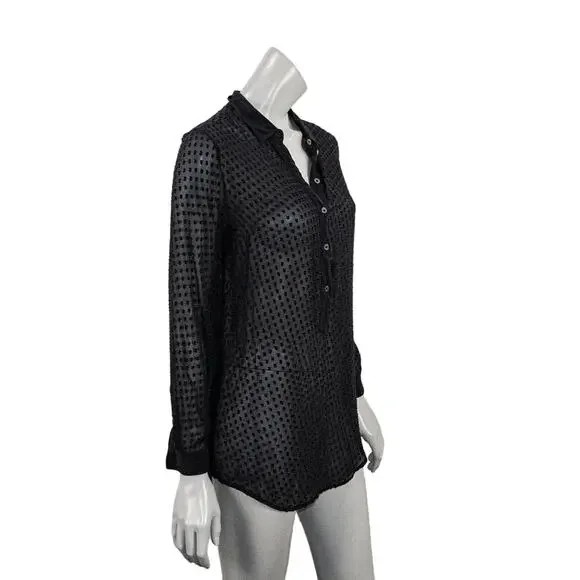 Equipment Femme Women's Sheer 1/2 button popover top in Black sz XS - Picture 5 of 10